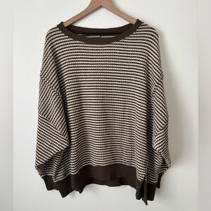 American Eagle Outfitters Brown and Cream Stripe Knit Top in Size Large